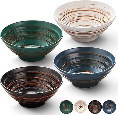 Yun Tao Japanese Ramen Bowls: 4-piece, 35 oz, for noodles & salads.
