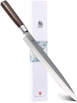 KYOKU Samurai Series Yanagiba Sushi Knife: 10.5" Japanese Steel, Wenge Wood Handle, with Case
