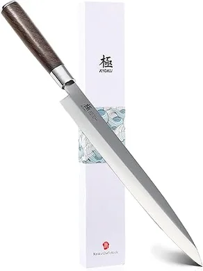 KYOKU Samurai Series Yanagiba Sushi Knife: 10.5" Japanese Steel, Wenge Wood Handle, with Case