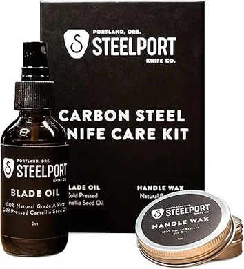 Carbon Steel Chef Knife Care Kit: Camellia Oil & Wax for Blade & Handle Luster. Food-safe.