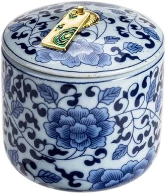 Blue & White Porcelain Tea Canister: Japanese-Style Ceramic Tea Caddy