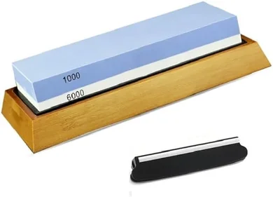 Seido Double-Sided Sharpening Stone (#1000/#6000 grit) with Multiple Non-Slip Bases & Angle Guides