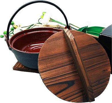 Japanese Cast Iron Sukiyaki Hot Pot (Small, with Wooden Lid)
