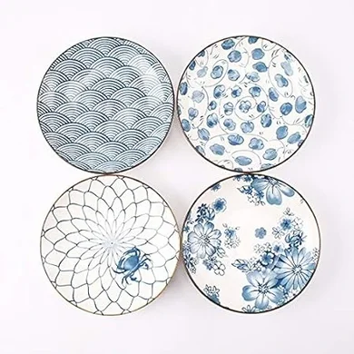 7-Inch Japanese Ceramic Appetizer Plates (Set of 4) – Microwave & Dishwasher Safe