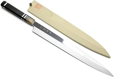 Yoshihiro Yanagi Sushi Knife: 9.5" Semi-Stainless Steel, Mirror Finish