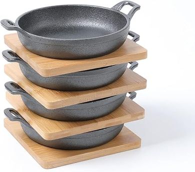 HAWOK Mini Cast Iron Serving Bowl & Bamboo Tray (5.6")
