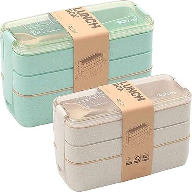 Rarapop Stackable Bento Box: 3-Compartment Meal Prep Set with Utensils
