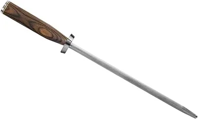 Shun Premier 9" Honing Steel: Smooth & Micro-Ribbed, Angle Guide, Pakkawood Handle.