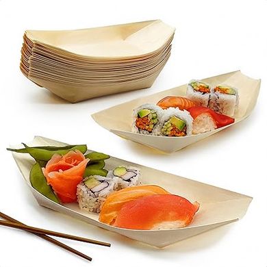 Eco-Friendly Bamboo Sushi Boats: 50 Large (10") Compostable Serving Dishes
