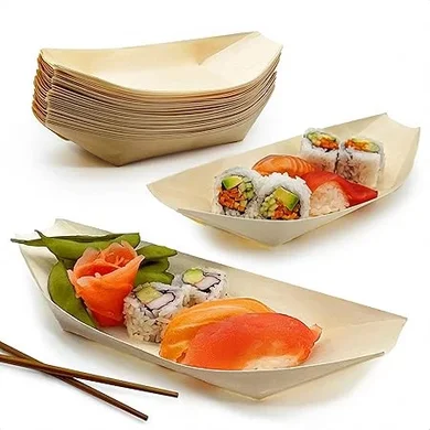 Eco-Friendly Bamboo Sushi Boats: 50 Large (10") Compostable & Disposable Trays