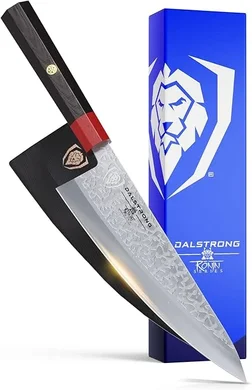 Dalstrong Ronin Series 8" AUS-10V Damascus Chef Knife with G10 Handle and Acacia Wood Sheath