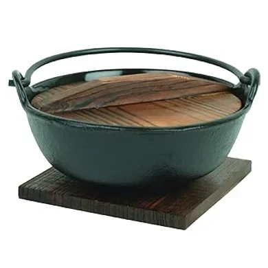 Cast Iron Japanese Noodle Bowl with Lid & Base