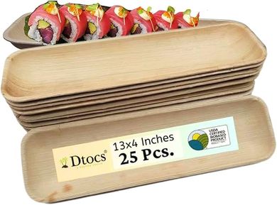 Eco-Friendly Palm Leaf Sushi & Appetizer Tray Set (25)
