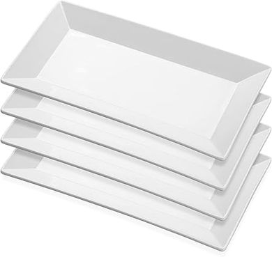 White Porcelain Rectangular Dinner Platters (Set of 4)
