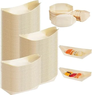 Sliner 7" Disposable Wooden Boat Plates (300-pack) for Catering & Home