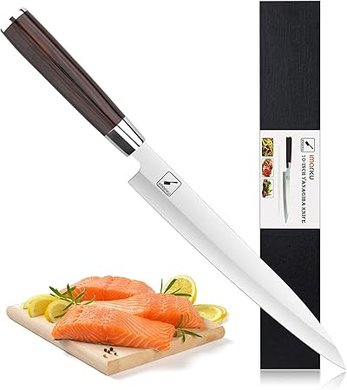 imarku 10" Yanagiba Sashimi Knife: Professional single-bevel fish filleting knife with ergonomic Pakkawood handle.