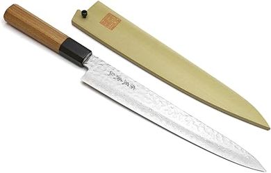 Yoshihiro VG10 Damascus Sujihiki Slicer (9.5", Ambrosia Handle)
