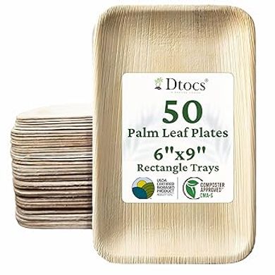 Eco-Friendly Palm Leaf Rectangular Plates (50 Pack) - Disposable, Compostable, Sturdy.
