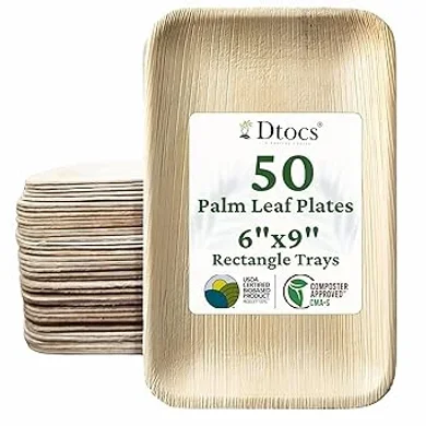 Eco-Friendly Palm Leaf Rectangular Plates (50 Pack) - Disposable, Compostable, Sturdy.