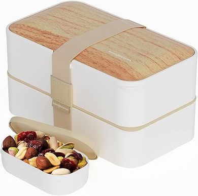 Bentoheaven Premium Bento Box: Microwave-safe lunchbox with compartments, utensils, and chopsticks.
