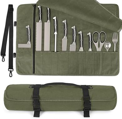 Waterproof Chef Knife Roll Bag: 11 Slots, Large Pocket, Adjustable Strap
