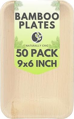 Eco-Friendly Palm Leaf Rectangular Plates (50-Pack) - Biodegradable & Compostable
