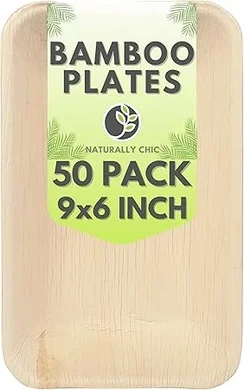 Eco-Friendly Palm Leaf Rectangular Plates (50-Pack) - Biodegradable & Compostable