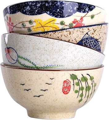 Retro Asian Floral Cereal/Soup Bowls (4.5", Set of 4)
