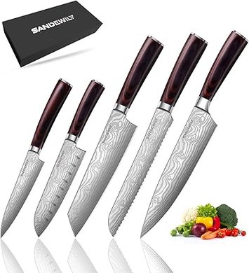 5-Piece Japanese Chef Knife Set: Ultra-Sharp, High-Carbon Stainless Steel with Ergonomic Pakkawood Handles, Gift Boxed