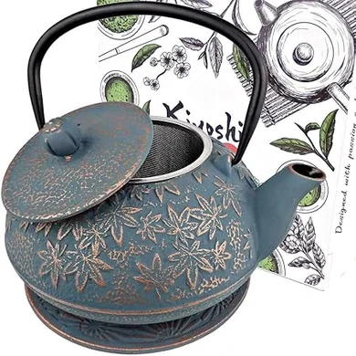 40oz Enamel-Coated Cast Iron Tetsubin Teapot with Infuser & Trivet