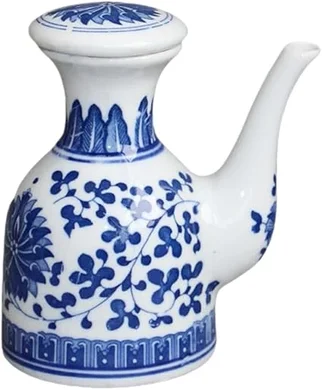 LIFKOME Ceramic Soy Sauce Dispenser: Blue & White Porcelain, Japanese Style