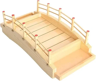 Wooden Arch Bridge Sushi Boat: A serving platter for restaurant or home use (38 x 19 x 13cm).