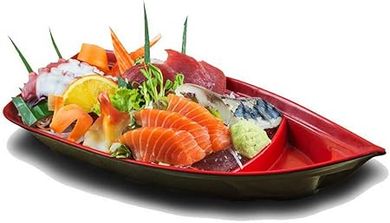 Happy Sales Sushi Boat Plate (10x4.5", Red/Black Melamine)
