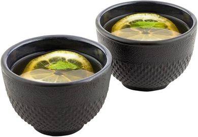 Black Cast Iron Tea Cups (Set of 2): Durable, Enamel-Coated, Corrosion-Resistant.
