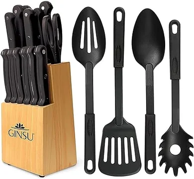 Ginsu Kiso 18-Piece Black Knife Set: Dishwasher Safe, Always Sharp