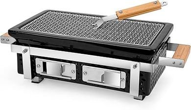 Onlyfire Charcoal BBQ Grill Hibachi Grill with Grid Lifter, Portable Yakitori Grill with Stainless Steel Grill Grate, BBQ Grill for Outdoor Camping Picnic Patio Backyard Cooking, 16 x 9 In Black