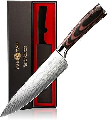 8-Inch Japanese High-Carbon Steel Chef Knife with Ergonomic Wood Handle
