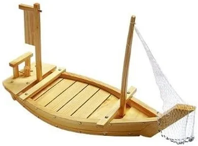 Large Wooden Sushi Boat Serving Tray with Net (36")
