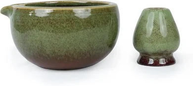 Ceremonial Matcha Bowl with Whisk Holder (Green Glaze)