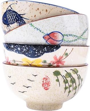 Hand-painted Floral Japanese Porcelain Rice Bowls (Set of 4)
