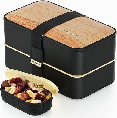 Symph-Onyx Bento Box: Premium, microwavable lunchbox with compartments, utensils, and chopsticks.
