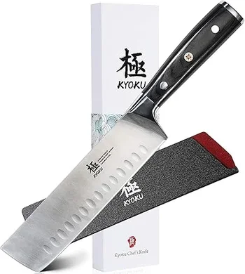 KYOKU Samurai Series 7" Nakiri: High-Carbon Steel, Pakkawood Handle, Full Tang with Sheath