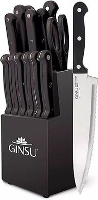 Ginsu Kiso 14-Piece Black Knife Block Set: Dishwasher Safe, Always Sharp
