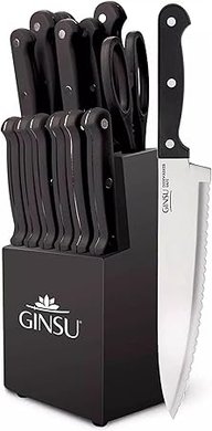 Ginsu Kiso 14-Piece Black Knife Block Set: Dishwasher Safe, Always Sharp