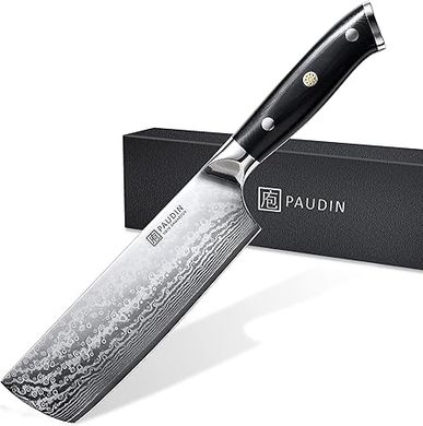 PAUDIN 7" Damascus Nakiri: VG-10 Steel, G10 Handle, Razor Sharp
