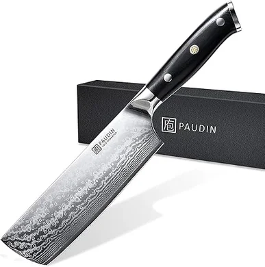 PAUDIN 7" Damascus Nakiri: VG-10 Steel, G10 Handle, Razor Sharp