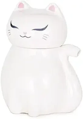 Japanese-Style White Lucky Cat Ceramic Oil/Soy Sauce Dispenser (4 oz)