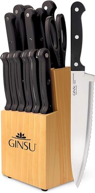 Ginsu Kiso 14-Piece Black Knife Set: Dishwasher Safe, Always Sharp