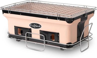 Fire Sense Yakitori Charcoal Grill: Large, Adjustable, Tan Clay Grill for Outdoor BBQs
