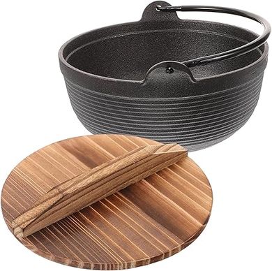 BESPORTBLE 20cm Cast Iron Nabe Hot Pot: Japanese-style cookware for sukiyaki, nabemono, and outdoor cooking.
